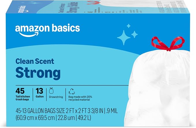 Amazon Basics Tall Kitchen Drawstring Trash Bags, Clean Fresh Scent, 13 Gallon by AmazonBasics
