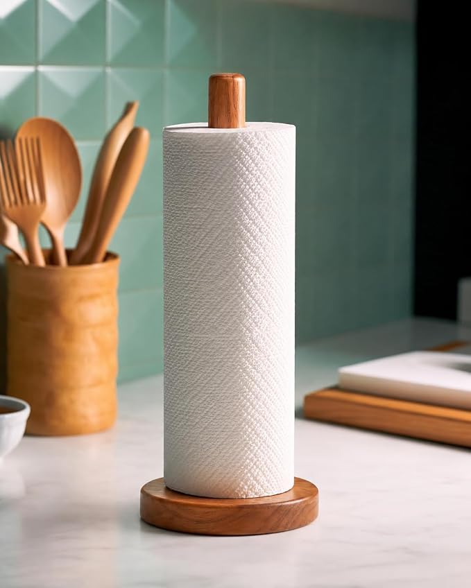 KitchLife Acacia Wooden Paper Towel Holder Countertop by OverDoorHooksKitchenSupplies
