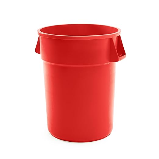 PRO&Family Commercial Round Trash Can, Ingredient Bin, Heavy-Duty Plastic, Anti-Static, Kitchen, Office, Outdoor Use (Red, 44 Gallon)