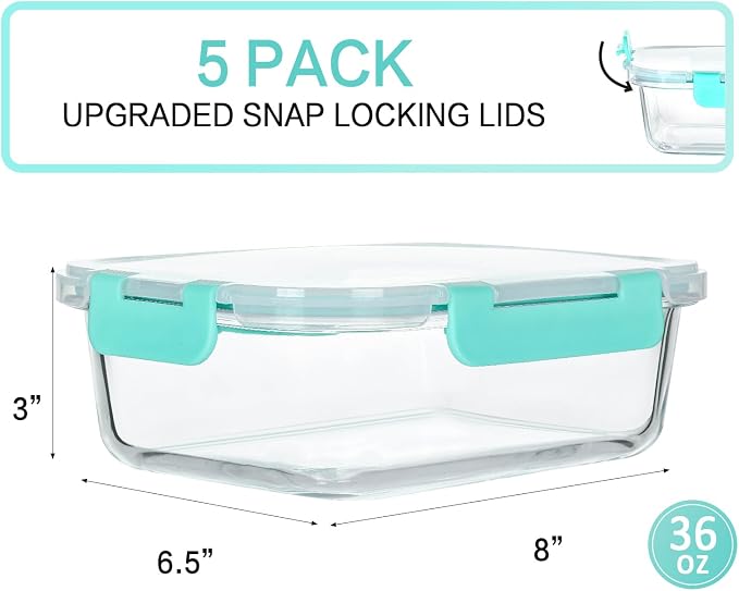 M MCIRCO 5 Pack 36 oz Glass Food Storage Containers - Image 2