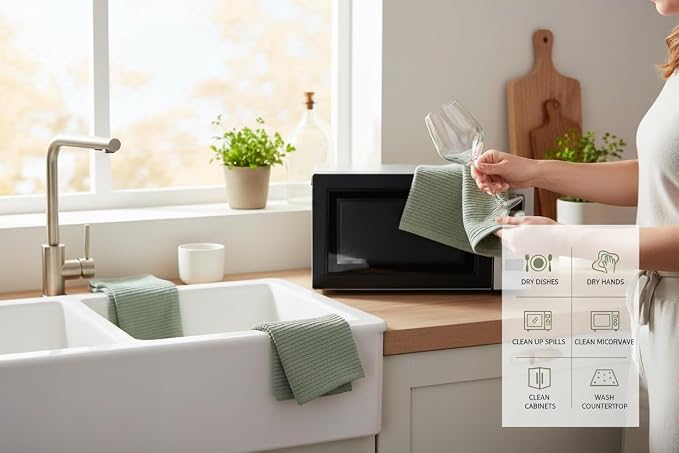 Sage Green Kitchen Hand Dish Towels, 100% Cotton - Image 6