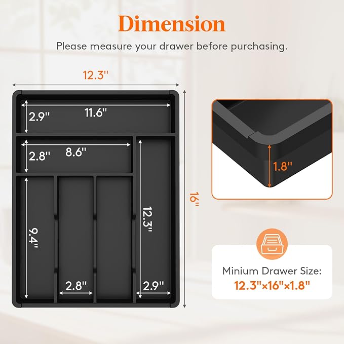 Lifewit Silverware Drawer Organizer Tray, Cutlery Storage - Image 3