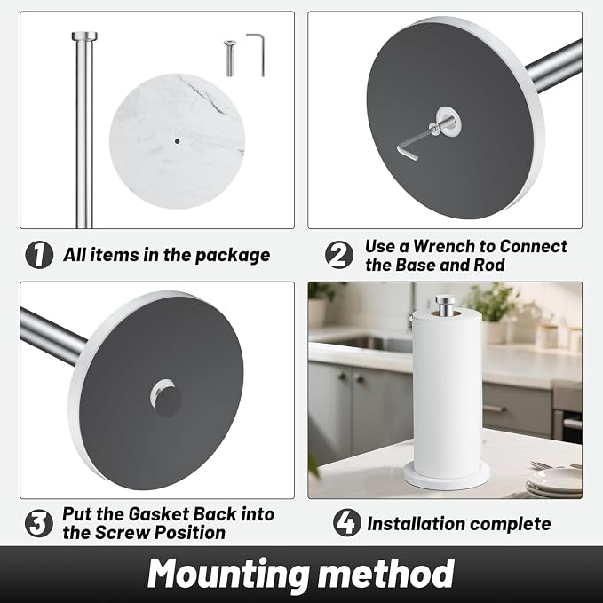 VEHHE Marble Paper Towel Holder, Weighted Base & EVA Non-Slip Pad - Image 6