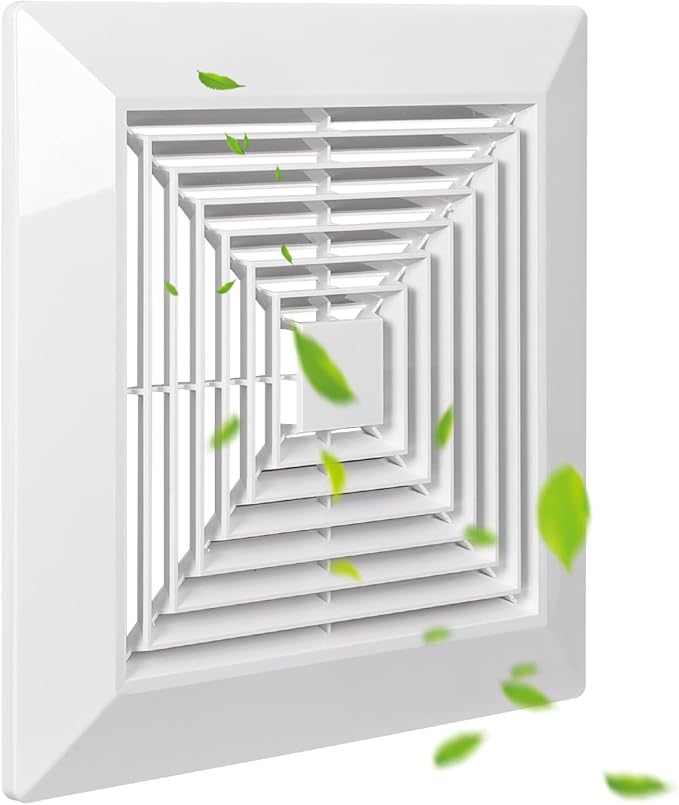 ( 1Piece 9" x 9"Inch Bathroom Exhaust Fan Cover with Spring, Square Ceiling or Wall Mounted Exhaust Fan, Ceiling Fan, Grille, Air Diffuser, Diverter Ventilation Hood, Replacement Accessories