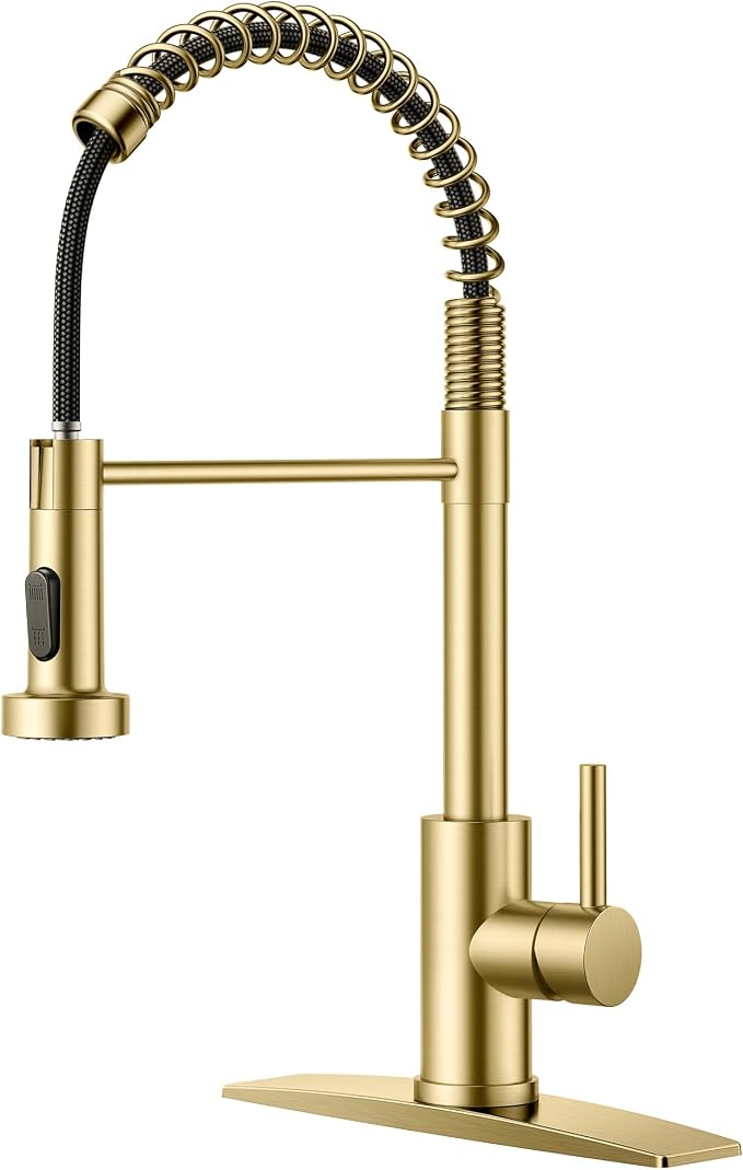 FORIOUS Gold Kitchen Sink Faucet, Pull Down Sprayer, Classic High Arc | by FORIOUS