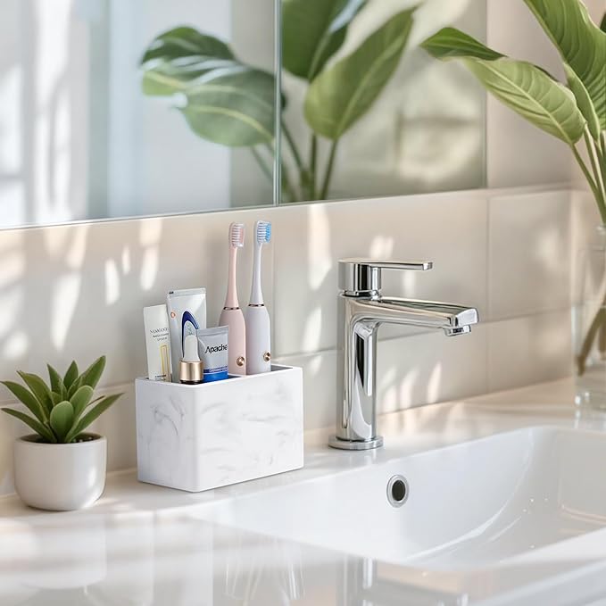 Luxspire Diatomite Toothbrush Holder, 2 Slots, Marble White | Fast Drying - Image 6
