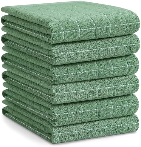 Homaxy 100% Cotton Terry Kitchen Towels, Large 6 Pack, Grass Green by Homaxy