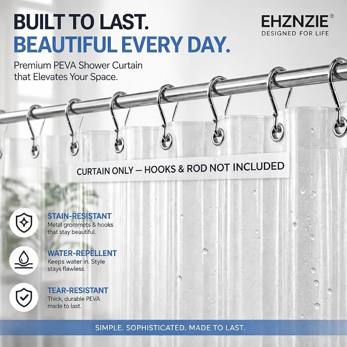 EHZNZIE Crystal Clear Shower Curtain Liner 48x72, PEVA Waterproof Bath Curtain - Image 2