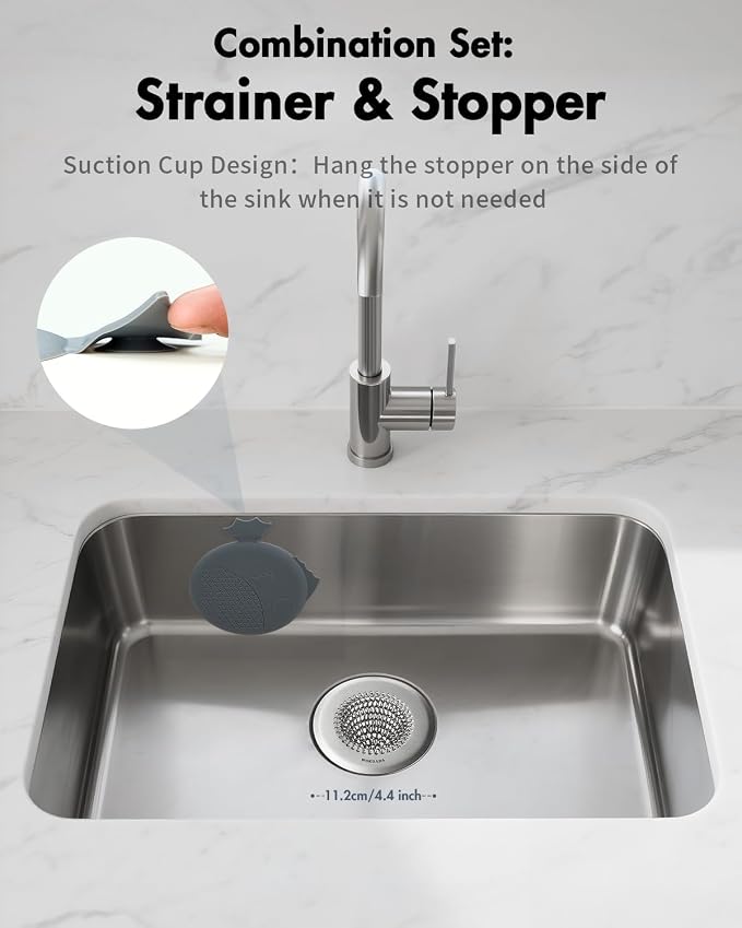 Kitchen Sink Drain Strainer Stopper, Patented Reversible Chain Mesh Basket - Image 3