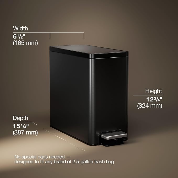 KOHLER 20957-BST Bathroom Trash Can, 2.5 Gallon Step Can, Quiet-Close Trash Can - Image 3