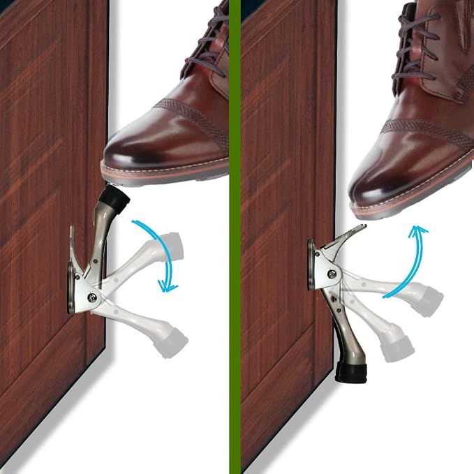 HA SHI One Touch Kickdown Door Stopper, Satin Nickel, 4 Inch, 1 Pack | Tap down - Image 8