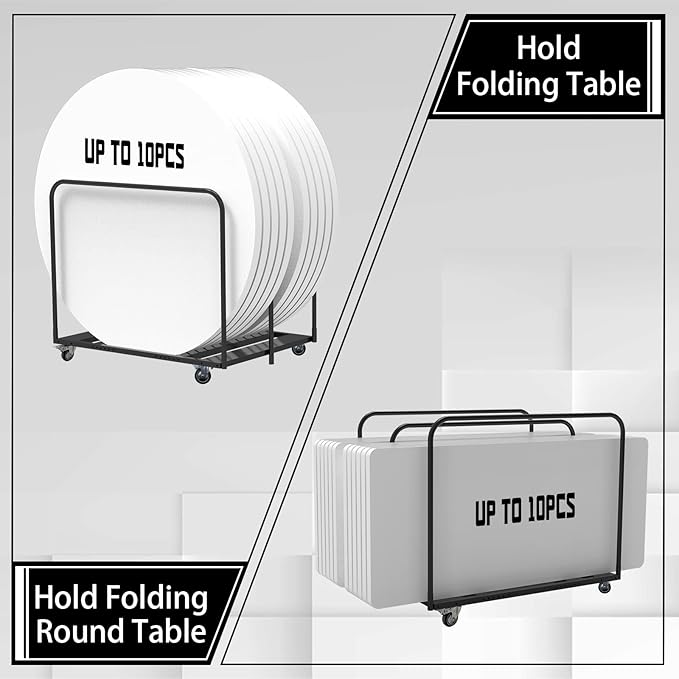 Folding Table Cart, Table Dolly With Braking Caster To Store And Move Folding Round Table Heavy Duty Panel Dolly For 10 Table Capacity With Gift - Tie-Down Staps And EVA Mats Easy To Roll And Assemble