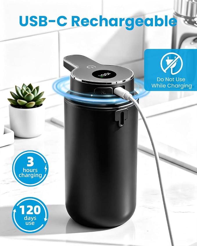 Touchless Automatic Liquid Soap Dispenser, Rechargeable Black | 410 mL - Image 5