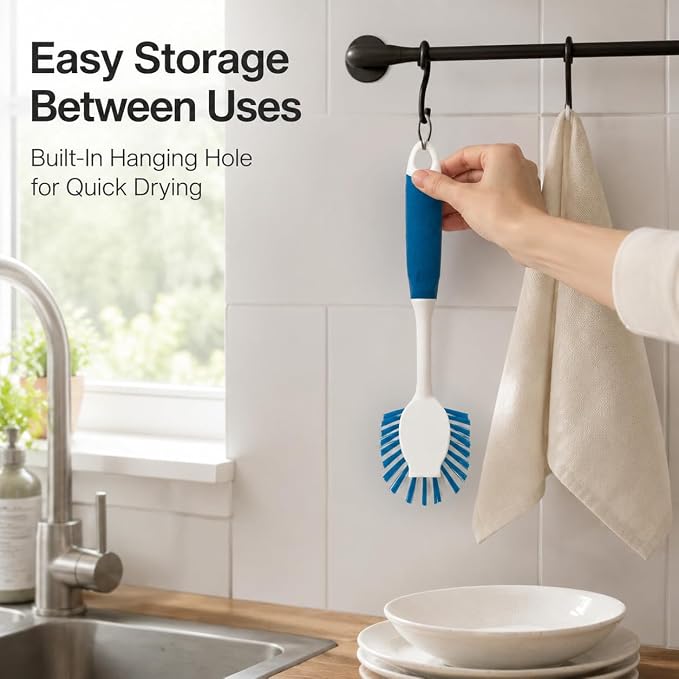 2-Pack Dish Brushes with Scraper, Durable Nylon Bristles Kitchen Scrub Brush - Image 5