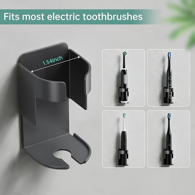 Adhesive Electric Toothbrush Holder Wall Mounted, Aluminum Black 2 Pack | - Image 7