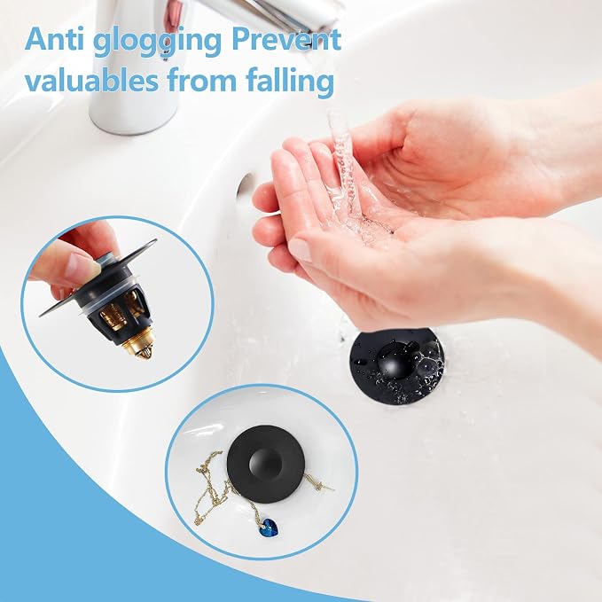QYHNYJF Black Bathroom Sink Stopper – Pop Up Drain Stopper & Sink Strainer - Image 5