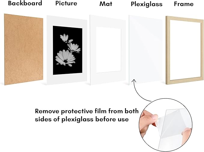 Americanflat 11x14 Picture Frame with Polished Plexiglass - Set of 5 - Use as 8x10 Frame with Mat or Display 11x14 Photo Without Mat - Galleria Collection - Picture Frames for Wall - Natural Oak