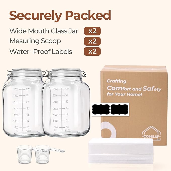 ComSaf Large Square Glass Food Jars 1.1 Gallon 2 Pack - Image 9