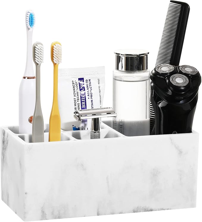 Luxspire 5 Slots Toothbrush Holders, Gravel White | Toothbrush Razor Holder by Luxspire
