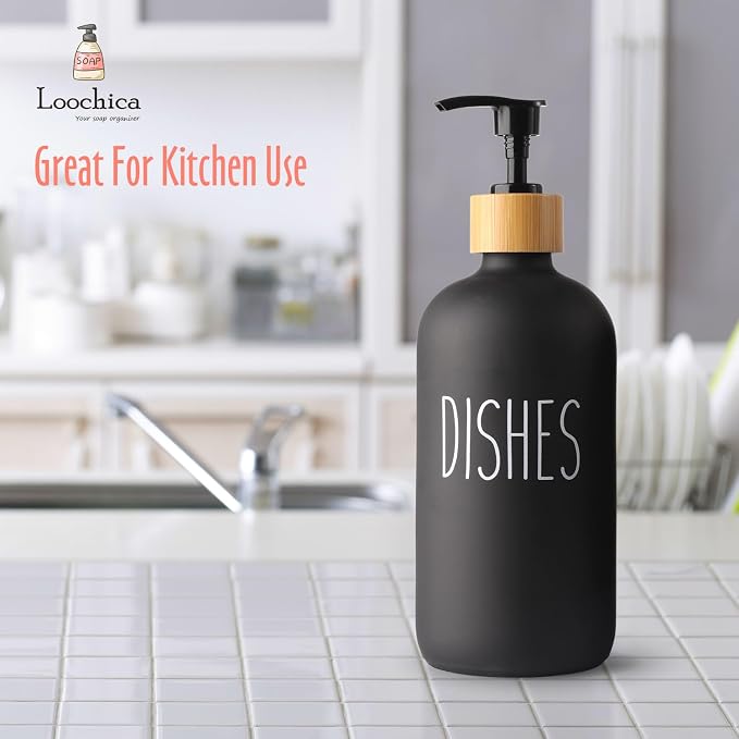 LOOCHICA Black Glass Kitchen Soap Dispenser, Detergent Dispenser or Dish Soap - Image 9