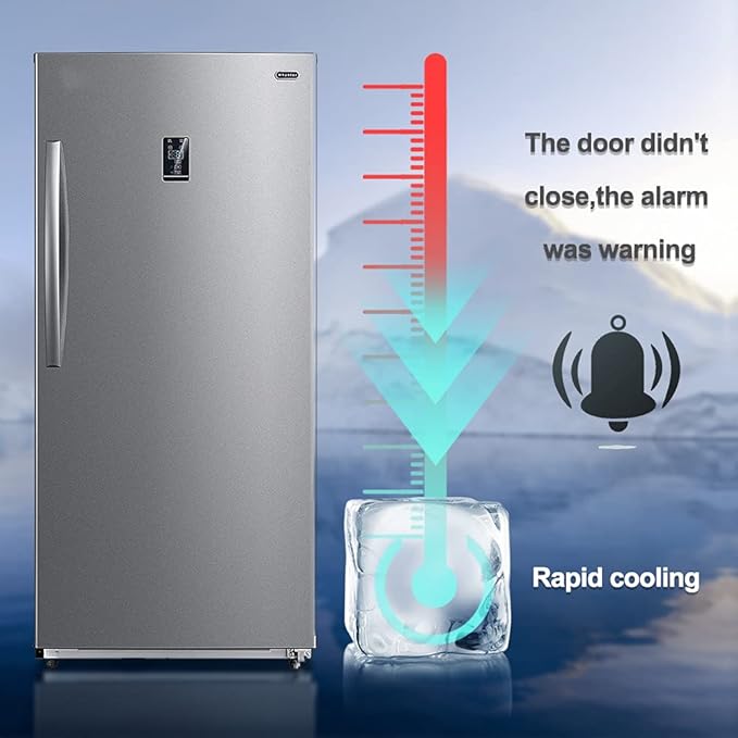 SMETA Upright Freezer 18 Cu ft Convertible Freezers Refrigerator, Garage Ready Stand Up Frost-Free Freeerless Fridge with Tempered Glass Shelves SS