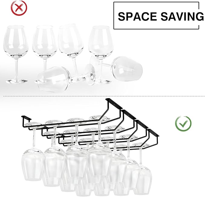 14-Inch Under Cabinet Wine Glass Holder - Metal Stemware Rack, Single Rail Hanging Rack for Kitchen Bar - Set of 3