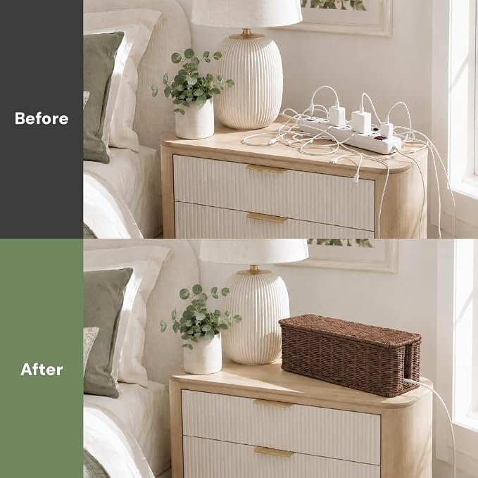 Cable Management Box, Handmade Rattan Cord Organizer - Image 5