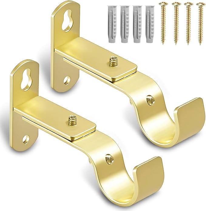 Adjustable Curtain Rod Brackets, Metal Window Drapery Rod Hanger Holders Hooks by AMZSEVEN