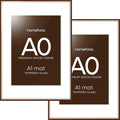 Homeforia A0 Poster Frame Brown, High End Dark Oak 33.1 x 46.8 Wooden Picture Frames Matted to 23.4 by 33.1 Photo, A0 Walnut Wood Frame with Mat A1, 33.1x46.8 Frame, Tempered Glass, Wall Kit, Set of 2