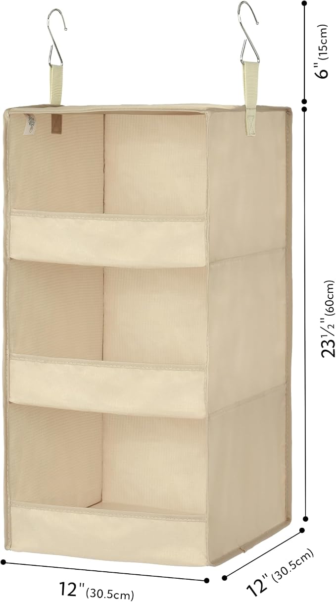 GRANNY SAYS 3-Shelf Hanging Closet Organizer, Foldable Storage, Khaki | 33 lb - Image 3