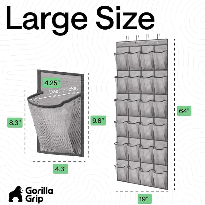 GORILLA GRIP Over the Door Shoe Organizer, 24 Large Pockets, Space Saving - Image 7