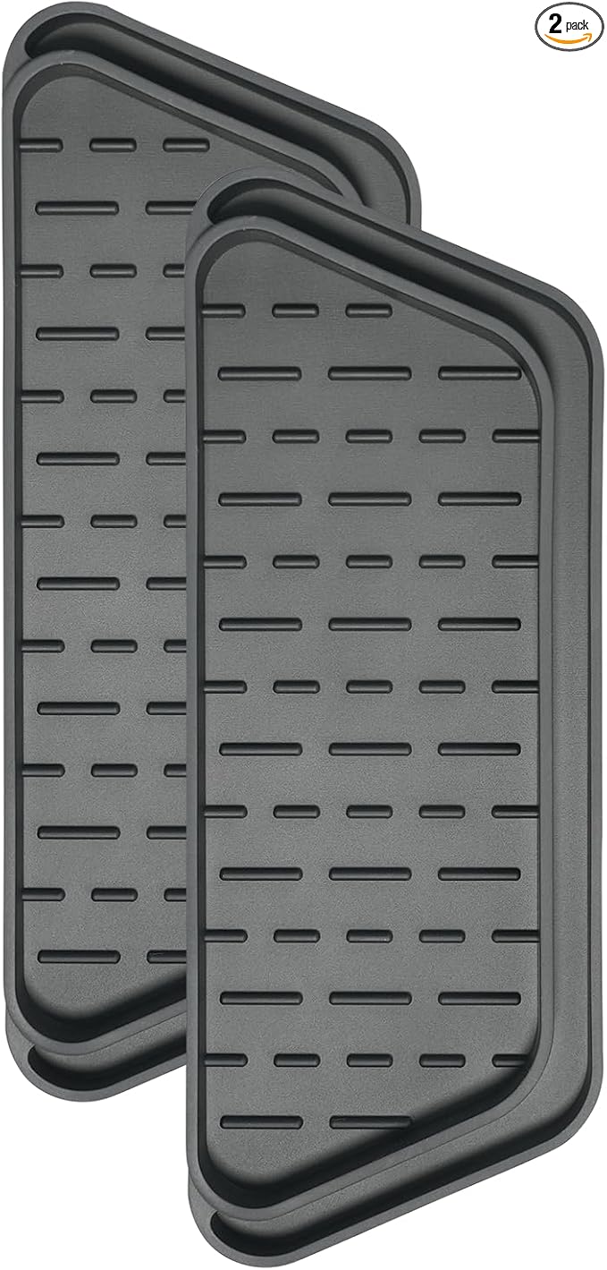 Crystala Filters Non-slip Cuttable fridge water Dispenser Drip Tray, Fridge Water Dispenser Drip Tray Prevents Water Splashes, 2 Pack (Rectangular, Black)