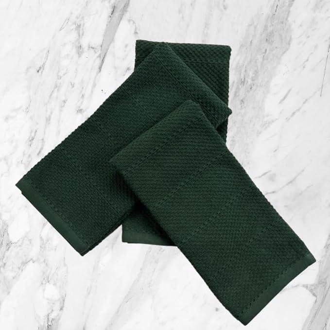 Dark Green Kitchen Hand Dish Towels, 100% Cotton - Image 5