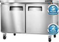 HECMAC 48" Commercial Freezer, 12.96 Cu.ft Worktop Undercounter Fridge with 2 Solid Door, -8~0℉, 18-8 Stainless Steel Interior, ETL&NSF/ANSI 7 for Restaurant, Bar, Shop, Kitchen Use
