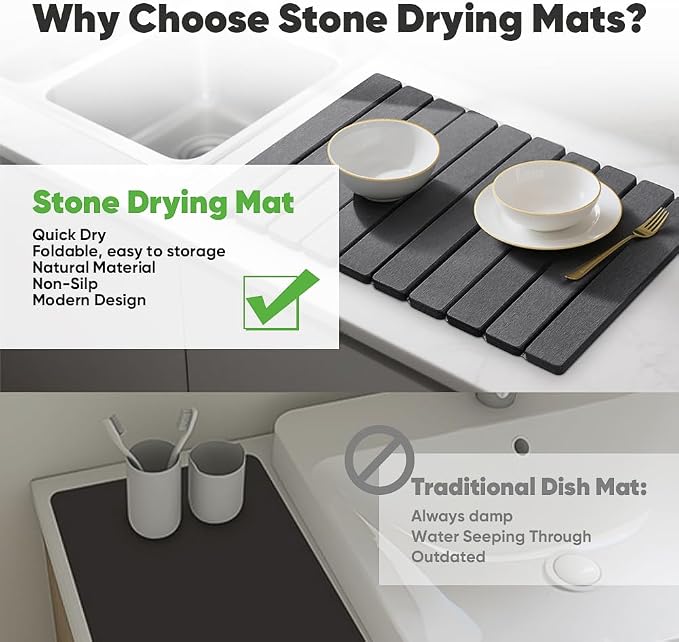Stone Drying Mat for Kitchen Counter, Quick Diatomaceous Earth Mats for Dishes - Image 5