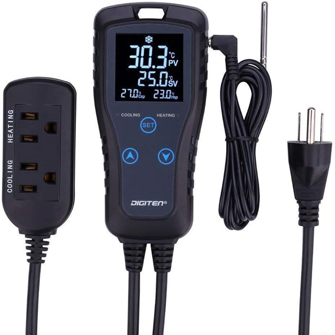 Digital Temperature Controller 2-Stage Thermostat Outlet Heating & Cooling Mode for Chest Freezer Refrigerator Homebrew Fermenter Greenhouse 110V 10A 1100W