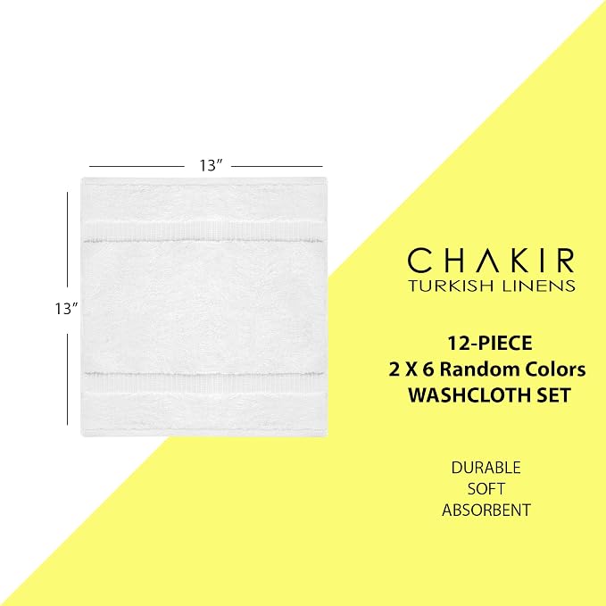Chakir Turkish Linens 100% Cotton 12-Pack Washcloths 13x13, Oeko-Tex Certified - Image 6