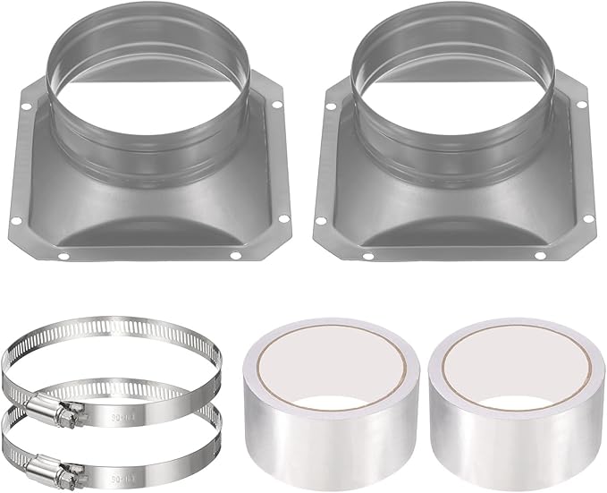 PATIKIL 4 Inch Duct Connector Flange, 2 Pack Galvanized Iron Straight Pipe Flange Square to Round Interface with Clamp for Air Heating Cooling Ventilation HVAC System, Silver