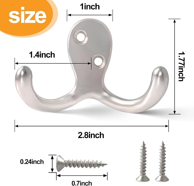 20 Pack Coat Hooks Wall Hooks for Hanging, Heavy Duty Double Prong Metal Hook - Image 6