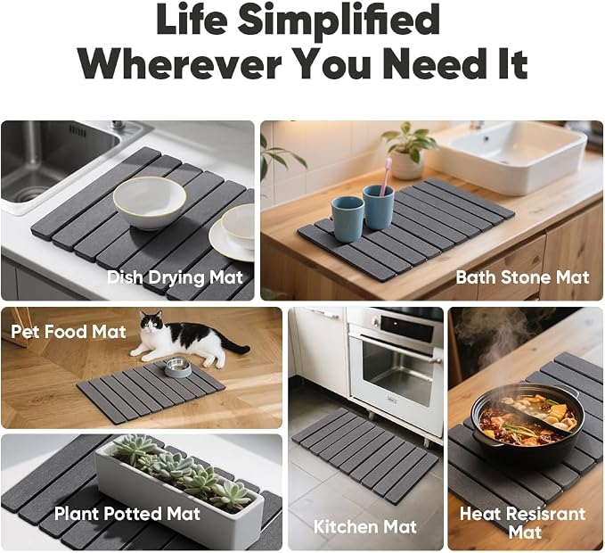 Stone Drying Mat for Kitchen Counter, Quick Diatomaceous Earth Mats for Dishes - Image 7