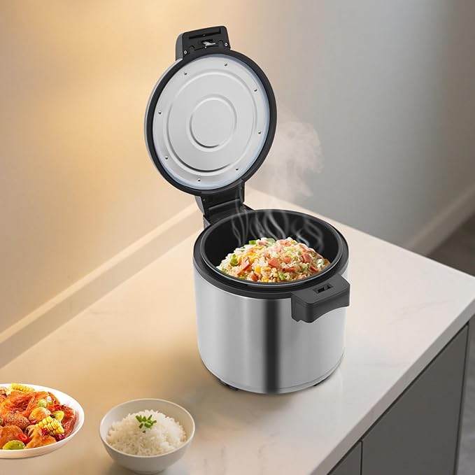 6-Gal Electric Rice Warmer | 149°F Constant-Temp Heating | for 40-50 People | 3D Even Heating | 110V 105W Commercial Food Warmer with Inner Pot & Rice Spoon (Stainless Steel/US Standard)
