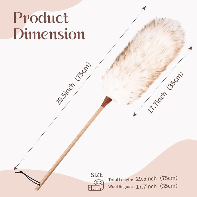 THARAHT Lamb Wool Duster Fluffy Long Handle Reusable - Image 3