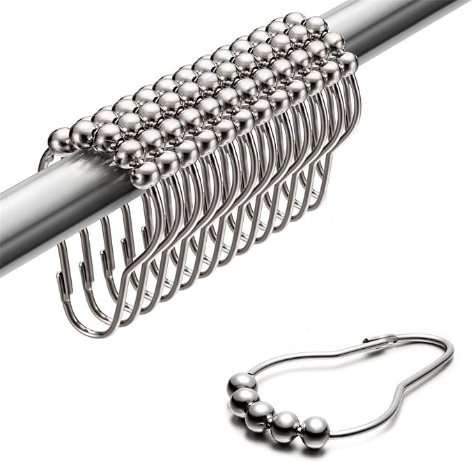 Premium Shower Curtain Rings Set of 12, Rust-Resistant Stainless Steel Hooks by Uigos
