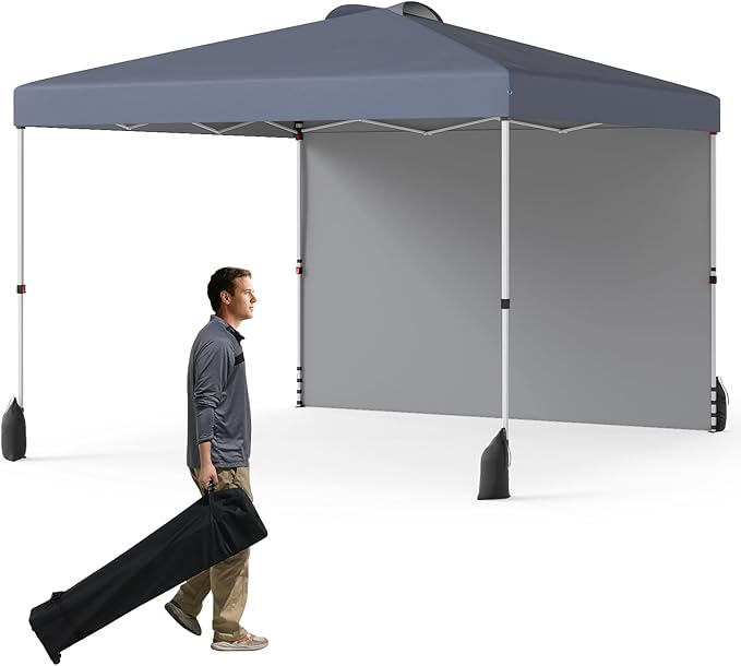 Tangkula 10x10 FT Pop up Canopy with Sidewall, Easy Setup Outdoor Tent with Wheeled Bag, 4 Sandbags, 4 Ropes, 4 Anchors, 8 Stakes, Vented Top, Portable Canopy Tent for Party Event Patio (Gray)