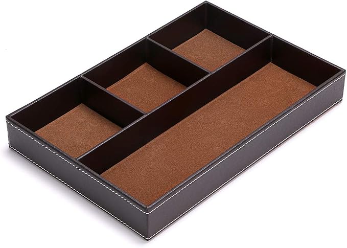 BTSKY 4 slots Desk Drawer Organizer, PU Leather Drawer Storage Organizer Divider by BTSKY