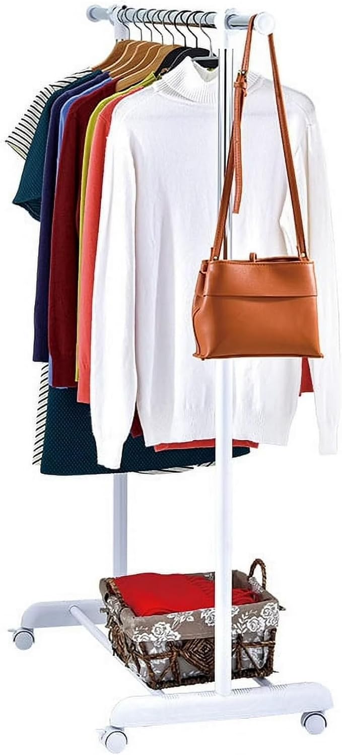 Adjustable Rolling Garment Rack 84-121cm Wide, Chrome White - Image 4