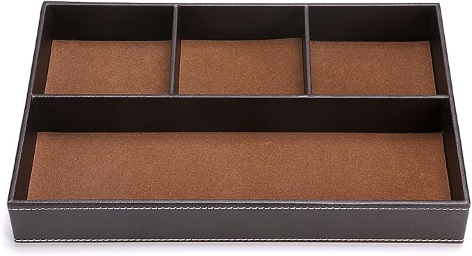 BTSKY 4 slots Desk Drawer Organizer, PU Leather Drawer Storage Organizer Divider - Image 6