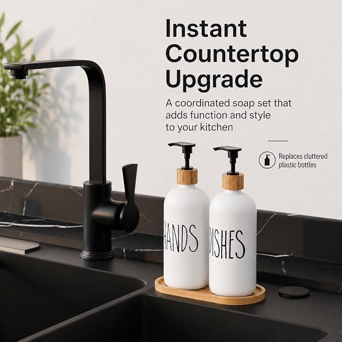 Dish Soap Dispenser for Kitchen, Glass Hand Soap Dispenser, Modern Farmhouse - Image 4