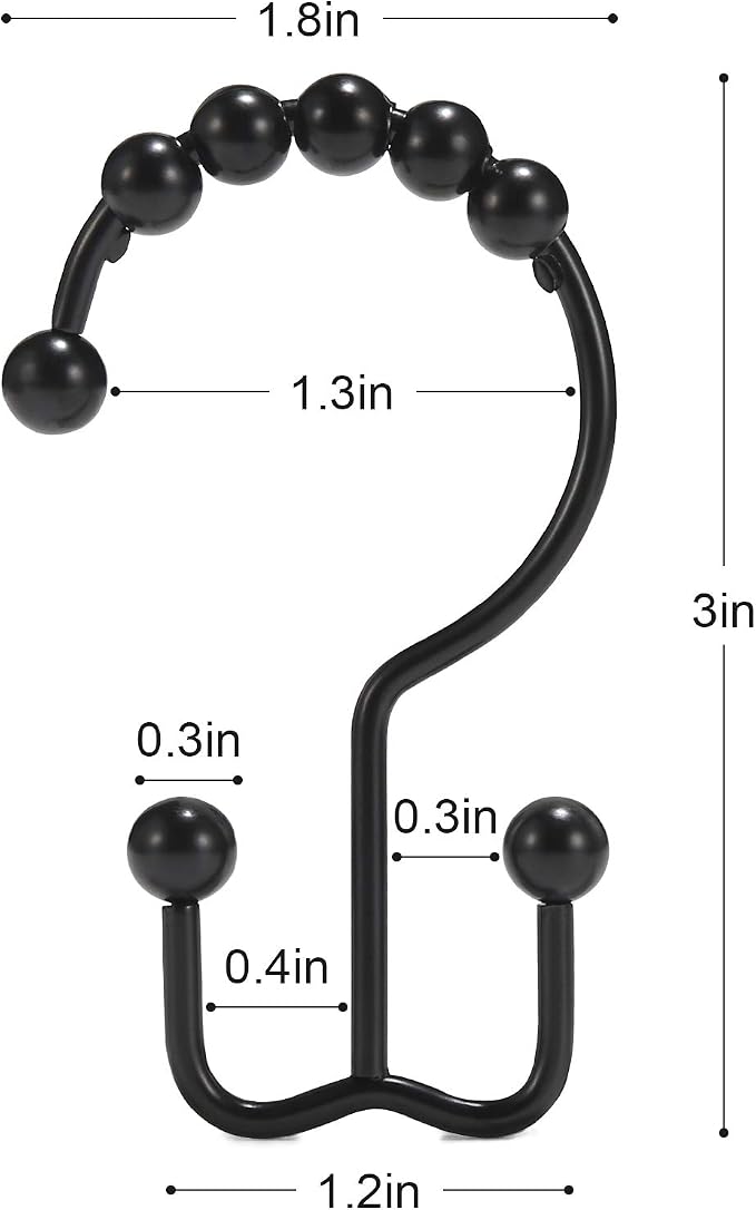 Shower Curtain Hooks, Goowin Shower Curtain Rings, Stainless Steel Black Shower - Image 3