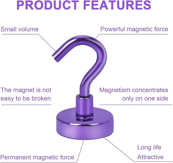 DIYMAG Magnetic Hooks 20pcs 30lbs Cruise Essentials 2026 Magnet Hook Purple - Image 6